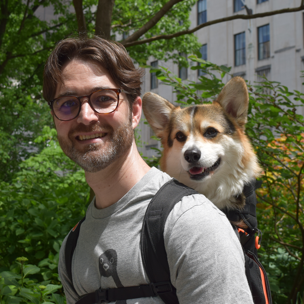 Aydrian Howard with his corgi Atticus